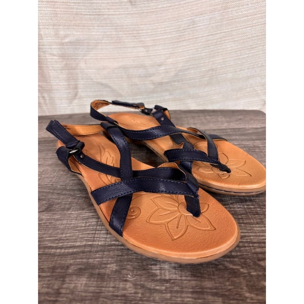 b.o.c. Born Concept Womens Navy Blue Strappy Floral Flat Sandals Size 8M